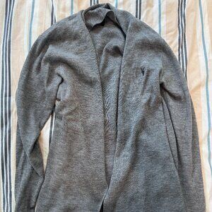 Allsaints Mode Merino Wool Open Cardigan Sweater Mens Size Medium Gray Ribbed